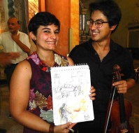 La pittrice Monica Porro e Damian Baraldi (violino)
